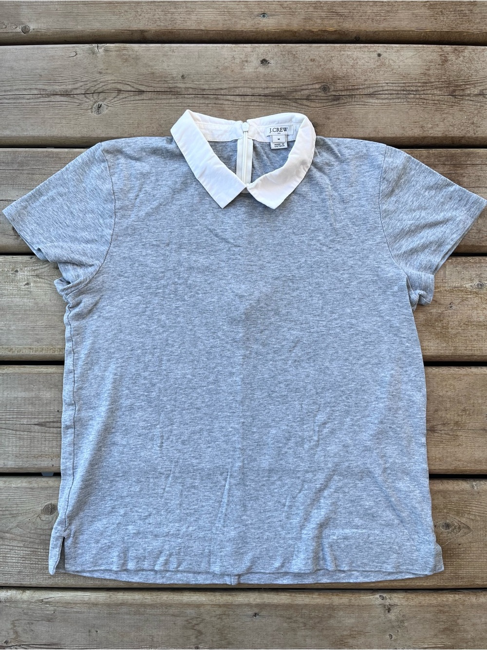 J. Crew Grey T-Shirt with White Peter Pan Collar - Size Medium
